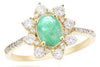 1.25CT DIAMOND & AAA EMERALD 14KT YELLOW GOLD 3D OVAL & ROUND FLOWER LOVE RING