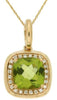 1.53CT DIAMOND & AAA PERIDOT 14K YELLOW GOLD 3D CUSHION & ROUND FLOATING PENDANT