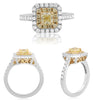 1.47CT WHITE & FANCY YELLOW DIAMOND 18KT TWO TONE GOLD ROUND & PRINCESS CUT RING