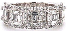 1.11CT DIAMOND 18KT WHITE GOLD ROUND & BAGUETTE CLUSTER SQUARE ANNIVERSARY RING