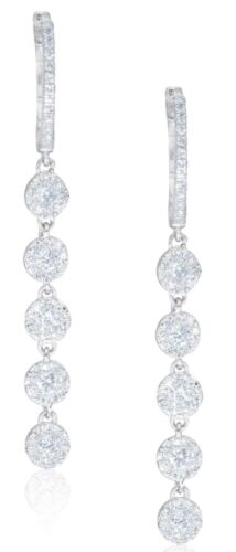 .65CT DIAMOND 14KT WHITE GOLD 3D MULTI FLOWER CHANDELIER HUGGIE HANGING EARRINGS
