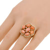 ESTATE LARGE 3.87CT DIAMOND & AAA CORAL 18K YELLOW GOLD OVAL & ROUND FLOWER RING