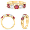 2.30CT DIAMOND & AAA RUBY 14KT YELLOW GOLD ROUND 5 STONE LUCIDA ANNIVERSARY RING