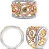 LARGE 1.39CT WHITE FANCY YELLOW & PINK DIAMOND 18KT TRI COLOR GOLD FILIGREE RING