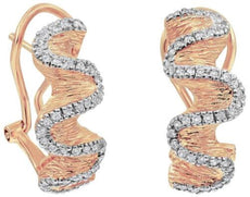 .34CT DIAMOND 14K ROSE GOLD 3D CLASSIC DOUBLE SWIRL FUN CLIP ON HANGING EARRINGS
