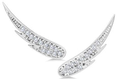 ESTATE .25CT DIAMOND 14KT WHITE GOLD 3D CLASSIC MULTI LEAF EAR CLIMBER EARRINGS