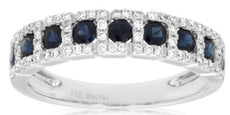 .89CT DIAMOND & AAA SAPPHIRE 14KT WHITE GOLD 3D SQUARE SETTING ANNIVERSARY RING