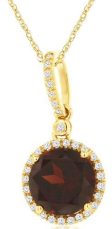 2.52CT DIAMOND & AAA GARNET 14KT YELLOW GOLD 3D ROUND HALO FUN FLOATING PENDANT
