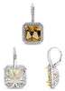 .77CT DIAMOND 18K TWO TONE GOLD & PLATINUM SQUARE HALO 4 PRONG HANGING EARRINGS