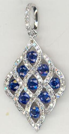 1.17CT DIAMOND & AAA SAPPHIRE 14KT WHITE GOLD MULTI LEAF TEAR DROP FUN PENDANT