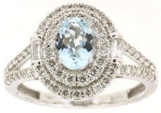 1.24CT DIAMOND & AAA AQUAMARINE 14KT WHITE GOLD OVAL DOUBLE HALO ENGAGEMENT RING