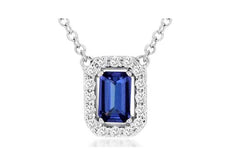 .43CT DIAMOND & AAA TANZANITE 14KT WHITE GOLD EMERALD CUT & ROUND LOVE NECKLACE