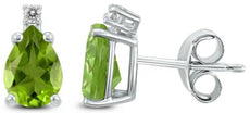 1.52CT DIAMOND & AAA PERIDOT 14KT WHITE GOLD 3D PEAR SHAPE & ROUND STUD EARRINGS