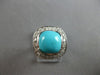 ESTATE LARGE .32CT DIAMOND & AAA TURQUOISE 14KT WHITE GOLD SQUARE HALO FUN RING