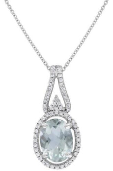 1.25CT DIAMOND & AAA GREEN AMETHYST 14K WHITE GOLD OVAL & ROUND FLOATING PENDANT