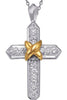 ESTATE .24CT DIAMOND 14KT 2 TONE GOLD 3D CLASSIC PAVE X CROSS FLOATING PENDANT