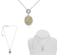 3.55CT WHITE & FANCY YELLOW DIAMOND 18KT TWO TONE GOLD 3D OVAL & ROUND NECKLACE