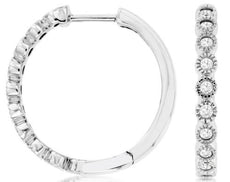 0.27CT DIAMOND 14KT WHITE GOLD CLASSIC FILIGREE MILGRAIN HUGGIE HANGING EARRINGS