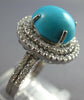 LARGE .95CT DIAMOND & AAA TURQUOISE 14K WHITE GOLD 3D OVAL & ROUND HALO FUN RING