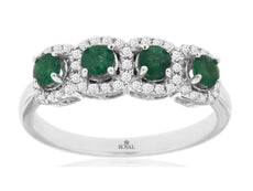 .61CT DIAMOND & AAA EMERALD 14KT WHITE GOLD ROUND 4 STONE HALO ANNIVERSARY RING