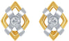 .50CT DIAMOND 14K WHITE & YELLOW GOLD SOLITAIRE SQUARE GEOMETRICAL STUD EARRINGS