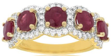 2.95CT DIAMOND & AAA RUBY 14K YELLOW GOLD 3D ROUND 5 STONE HALO ANNIVERSARY RING