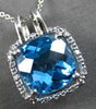 LARGE 3.94CT DIAMOND & AAA BLUE TOPAZ 14KT WHITE GOLD 3D CUSHION & ROUND PENDANT