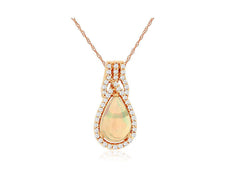 .93CT DIAMOND & AAA OPAL 14K ROSE GOLD PEAR SHAPE & ROUND TEAR DROP LOVE PENDANT