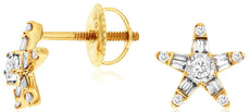 .25CT DIAMOND 14K YELLOW GOLD 3D ROUND & BAGUETTE FLOWER STUD SCREWBACK EARRINGS