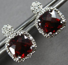 2.42CT DIAMOND & AAA GARNET 14K WHITE GOLD CUSHION & ROUND HALO HANGING EARRINGS