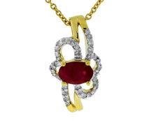 .78CT DIAMOND & AAA RUBY 14K YELLOW GOLD FLOWER CRISS CROSS FUN FLOATING PENDANT