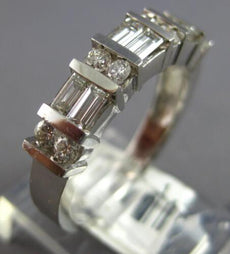 1.0CT DIAMOND 14KT WHITE GOLD 3D ROUND & BAGUETTE 2 ROW WEDDING ANNIVERSARY RING