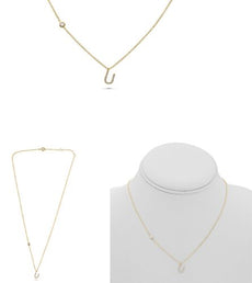 .08CT DIAMOND 14KT YELLOW GOLD 3D INITIAL U SOLITAIRE BY THE YARD FUN NECKLACE