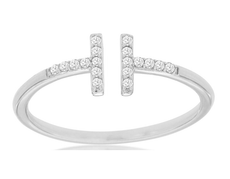 ESTATE .10CT DIAMOND 14KT WHITE GOLD 3D CLASSIC ROUND DOUBLE BAR FUN LOVE RING