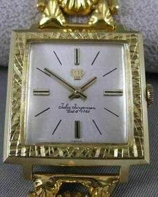 ANTIQUE WIDE 21K & 14K YELLOW GOLD JULES JERGENSON SWISS WATCH 18MM 7.75" #20176