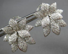 ESTATE LARGE 1.77CT DIAMOND 18KT WHITE GOLD 3D FLOWER CLIP ON HANGING EARRINGS