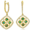 .79CT DIAMOND & AAA EMERALD 14KT YELLOW GOLD 3D FILIGREE FLORAL SQUARE EARRINGS