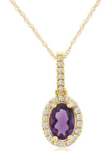.82CT DIAMOND & AAA AMETHYST 14KT YELLOW GOLD 3D OVAL & ROUND HALO LOVE PENDANT