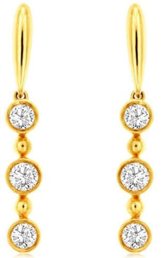 .33CT DIAMOND 14KT YELLOW GOLD 3D ROUND PAST PRESENT FUTURE 3 STONE FUN EARRINGS