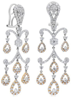 LARGE 7.10CT DIAMOND 18KT WHITE & ROSE GOLD 3D MULTI TEAR DROP CLIP ON EARRINGS