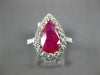 LARGE 3.0CT DIAMOND & AAA RUBY 14K WHITE GOLD PEAR SHAPE & ROUND ENGAGEMENT RING