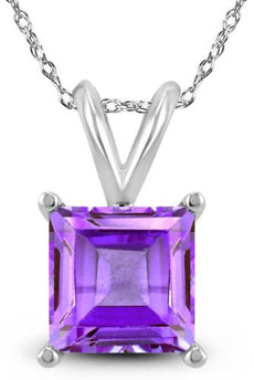 .76CT AAA AMETHYST 14KT WHITE GOLD 3D SQUARE PRINCESS SOLITAIRE FLOATING PENDANT