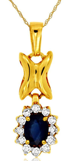 .61CT DIAMOND & AAA SAPPHIRE 14KT YELLOW GOLD 3D OVAL & ROUND FLOATING PENDANT