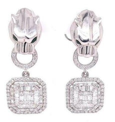 EXTRA LARGE 4.48CT DIAMOND & AAA EMERALD 18K WHITE GOLD OCTAGON PANTHER EARRINGS