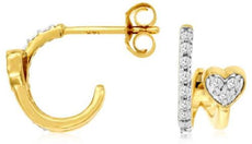 .24CT DIAMOND 14KT YELLOW GOLD ROUND DOUBLE HEART UMBRELLA STUD HANGING EARRINGS