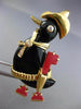ANTIQUE LARGE .15CT DIAMOND CORAL & ONYX 18K YELLOW GOLD 3D HAPPY DUCK PIN 25663