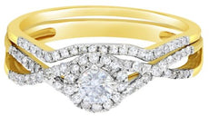 .57CT DIAMOND 14K YELLOW GOLD 3D ROUND HALO INFINITY ENGAGEMENT WEDDING RING SET