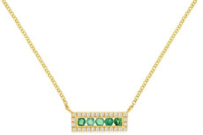 .33CT DIAMOND & AAA EMERALD 14KT YELLOW GOLD 3D 5 STONE RECTANGULAR BAR NECKLACE