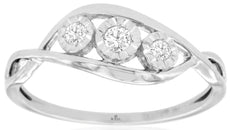 ESTATE .12CT DIAMOND 14K WHITE GOLD 3D ROUND 3 STONE DIAGONAL INFINITY LOVE RING