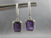 2.75CT DIAMOND & AAA AMETHYST 14KT WHITE GOLD 3D HALO LEVERBACK HANGING EARRINGS